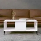 Sturdy Coffee Table w/ Drawer & Compartment Storage Space White Engineered Wood
