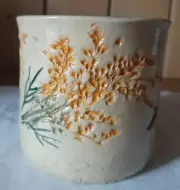 Handmade Pressed Flower ~Herb Pottery Mug Gives Fossilied Effect.NEW