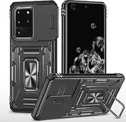 Slide Camera Case for Samsung Galaxy S20 Ultra 6.9,Kickstand with Built-in 360° Rotate Magnetic Ring Stand Shockproof Protective Armor Cover,Black