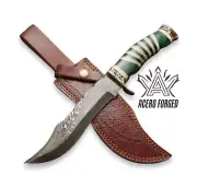 Custom Handmade Damascus Steel Bowie Knife with Brass Guard & Pakka wood Handle