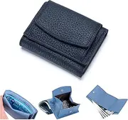 [YUHOCB] Unisex Anti-Credit Card Fraud Folding Mini Wallet, Mini Wallet for Women, Foldable Slim Compact Wallet Genuine Leather, Dark Blue, Minimalist