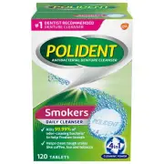 Polident Smokers Antibacterial Denture Cleanser, Effervescent Tablets, 120 Count
