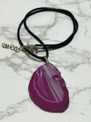Pink Agate Pendant On Leather With Gold Clasp Necklace, AUS SELLER