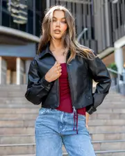 [Ava And Ever] Ava And Ever Women's Jett Faux Leather Jacket in Matte Black Size 6 6 Matte Black
