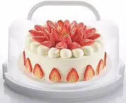 NVAZIOP 10 Inch Cake Carrier Stand Round Holder Storage with Lid and Handle for Transport Storage Container Tray Cake Cover Stand Cupcake Containers Keeper Kitchen Cooking Box Large, White, (RG001)