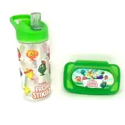 Coles Fresh Stikeez Plastic Drink Bottle & Snack Box Set Green BPA Free NEW