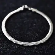 Silver Herringbone Chain Bracelet - 4mm Solid Sterling Silver 925 stamped 7.5in
