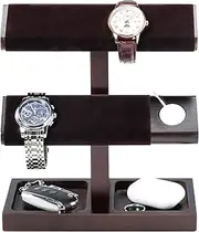 ProCase Wood Watch Display Stand Holder for Men, Wristwatch Tower with T-Bar Design, Hanging Rack, Wooden Wrist Watch Tree -2 Tiers, Darkbrown