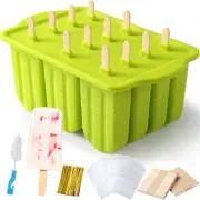 12-Cavity Silicone Popsicle Molds Ice Cream Tray Ice Pop Maker for Freezer