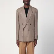 [Lardini] Brown Double-breasted Jacket In Prince Of Wales Pattern 46 IT Brown