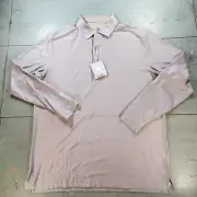 New Hickey Freeman Shirt Mens Large Golf Polo Gray Stripe Polyester Performance