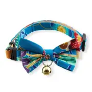 Yukata Bow Tie Cat Collar (Blue) with Bell Safety Breakaway Soft Lightweight ...