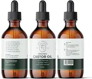 100% Certified Organic Cold Pressed Castor Oil, Pure and Natural, Skin Care and Hair Growth, Glass Dropper Bottle100ml