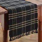 Sturbridge Black Lt Tan Chindi Heavy Woven Cotton Country Table Runner