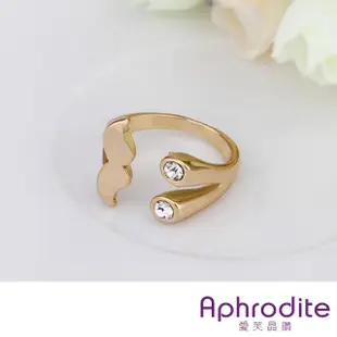 【Aphrodite 愛芙晶鑽】歐美時尚小鬍子造型鑲鑽戒指(黃金色)