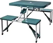 VRAXO Foldable Camping Table Set with 4 Stools Aluminium Extra Light Green -7.12KG,41456