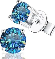 [GSLAOZ] Rainbow Moissanite Stud Earrings 2ct D Color VVS1 Clarity Solitaire Round Cut Moissanite Earrings 18K Gold Plated S925 Sterling Silver Moissanite Jewelry for Women Men