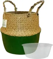MoodiWoody Seagrass Plant Basket – Hand Woven Large Seagrass Baskets