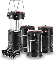 Lichamp 4 Pack LED Camping Lanterns, Rechargeable Lantern Flashlight COB Camp Light for Power Outages, Camping Supplies and Home Hurricane Supplies, E4BK