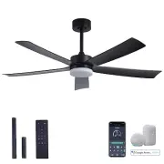 52 Inch LED Morden Black Ceiling Fan with Remote Control Quite DC 6 Speeds Motor
