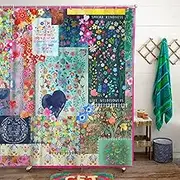 Boho Floral Shower Curtain for Bathroom,Patchwork Bohemian Colorful Flower Summer Wildflower Shower Curtain with Hooks,Polyester Fabric Shower Curtains Machine Washable Waterproof Bath Decor 72" x 72"