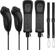 2 Pack FISUPER Remote Controller with Motion Plus for Wii/WII U, 2 in 1 Remote with Nunchuck Controller Compatible with Wii Wii U Console (Black)