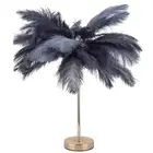 (Gray UK Plug 230V)G4 Ostrich Feather Table Lamp Night Light Bedside Light New