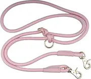 Multifunctional 7FT Hands Free Crossbody Nylon Rope Dog Leash, 2 Snap Hooks Dog Leash Hands Free for All Breeds (7FTX10MM, Pink)
