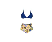 Women Halter Printed High Waisted Bikini Swimsuit Set - Navy