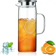 Kyraton 1500ml 51oz Glass Pitcher with Removable Lid, Hot and Cold Beverages Clear Glass Water Pitcher,Easy Clean Heat Resistant Borosilicate Glass Jug for Tea Cafe Lemonade Milk Juice and More.