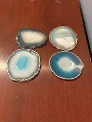 Set of 4 Sliced Blue Agate / Geode Coasters - Beautiful Pieces