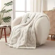 Dreamaker Basketweave Faux Fur Heated Throw Cream - 130x160cm