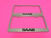 2x SAAB - STAINLESS STEEL Chrome Metal License Plate Frame Tag w/Screw caps* (for: Saab)
