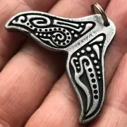 100% Aletai Iron Meteorite Etched Perfect Pendant Mermaid Tail Carved 21.7 Grams