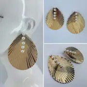 Gold Finish Post Back Earring With Shell Design And Pearls