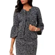 KASPER NEW Women's Royal Multi Bell-sleeve Jacquard Open-front Jacket Top 6 TEDO