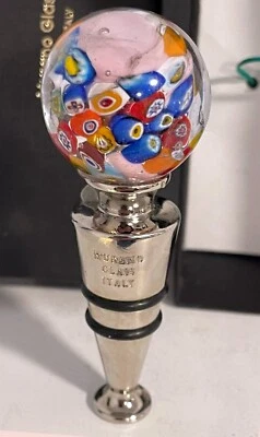 Italian Hand Blown Murano Glass wine stopper Millefiori technique Italy New