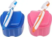 NOLITOY Holder Container Set Brush Kit Plastic Storage Case for False Tooth Care Travel Safe