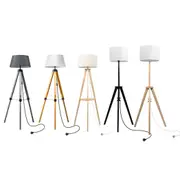 Emitto Led Floor Lamp Vintage Corner Stand with Shelf Linen Shade Wood Adjusting