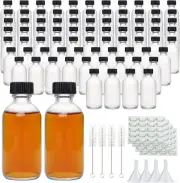 Small Clear Glass Bottles with Lids, 2 Oz Glass Containers with Labels, Funnels