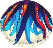 Octopus Purple Print Various Activities Shower Cap Reusable Soft And Lightweight Bath Hair Cap Long Hair