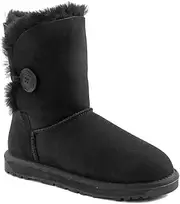 Ozwear Ugg Women's Classic Short Button Ugg Boot, Black, US 9