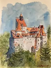 Original Watercolor Painting "Fortress In Transylvania" One-of-a-kind 9"" X 12"