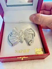 Napier Bow with Blue crystals brooch, comes with box, perfect for Christmas