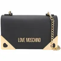 在飛比找Yahoo奇摩購物中心優惠-LOVE MOSCHINO 愛心角框牛皮鍊帶斜背/手拿包(黑