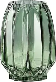 [Lucky Bird] Purple Pink Glass Vase Modern Ribbed Glass Vase for Flowers, Candles, and Decorative Accents - Tall/Short Glass Vase for Centerpieces Home Table Decor(Green H8.0inch)