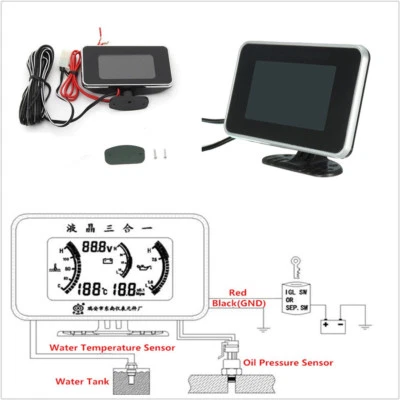 Car Offroad LCD 3 in 1Gauge Oil Pressure+Voltage+Water Temperature Digital Meter (for: Honda)