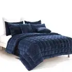Alastairs Augusta Faux Mink Quilt Bedspread Comforter Set Navy Blue Queen