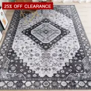 Extra Large Floor Rug Charcoal Black Soft Pluh Persian Traditional Carpet 6 Size