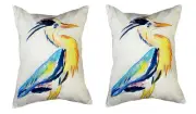 Pair of Betsy Drake Vertical Blue Heron No Cord Pillows